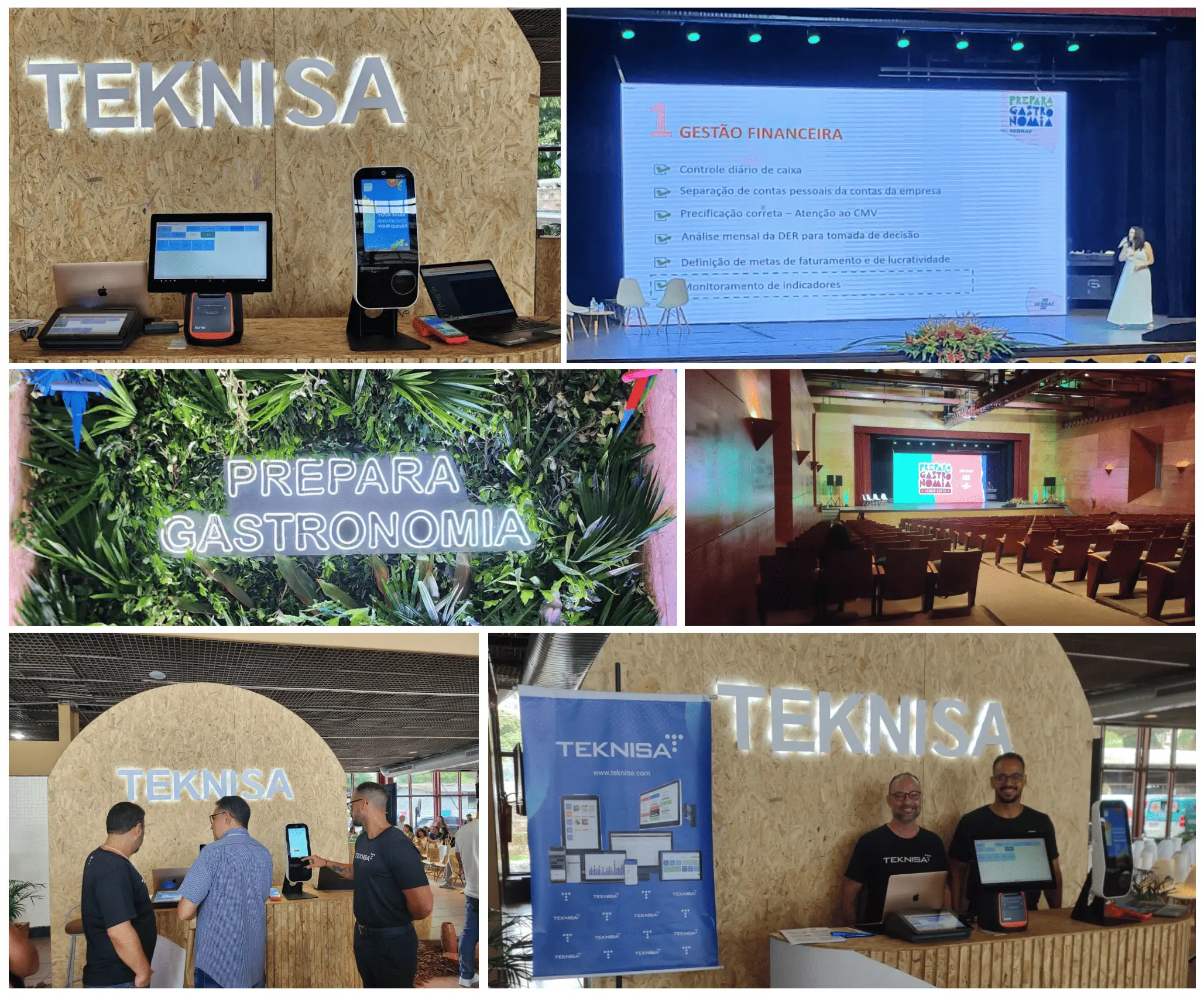 Participantes interagindo no estande da Teknisa durante o evento Prepara Gastronomia, com apresentação de soluções tecnológicas.