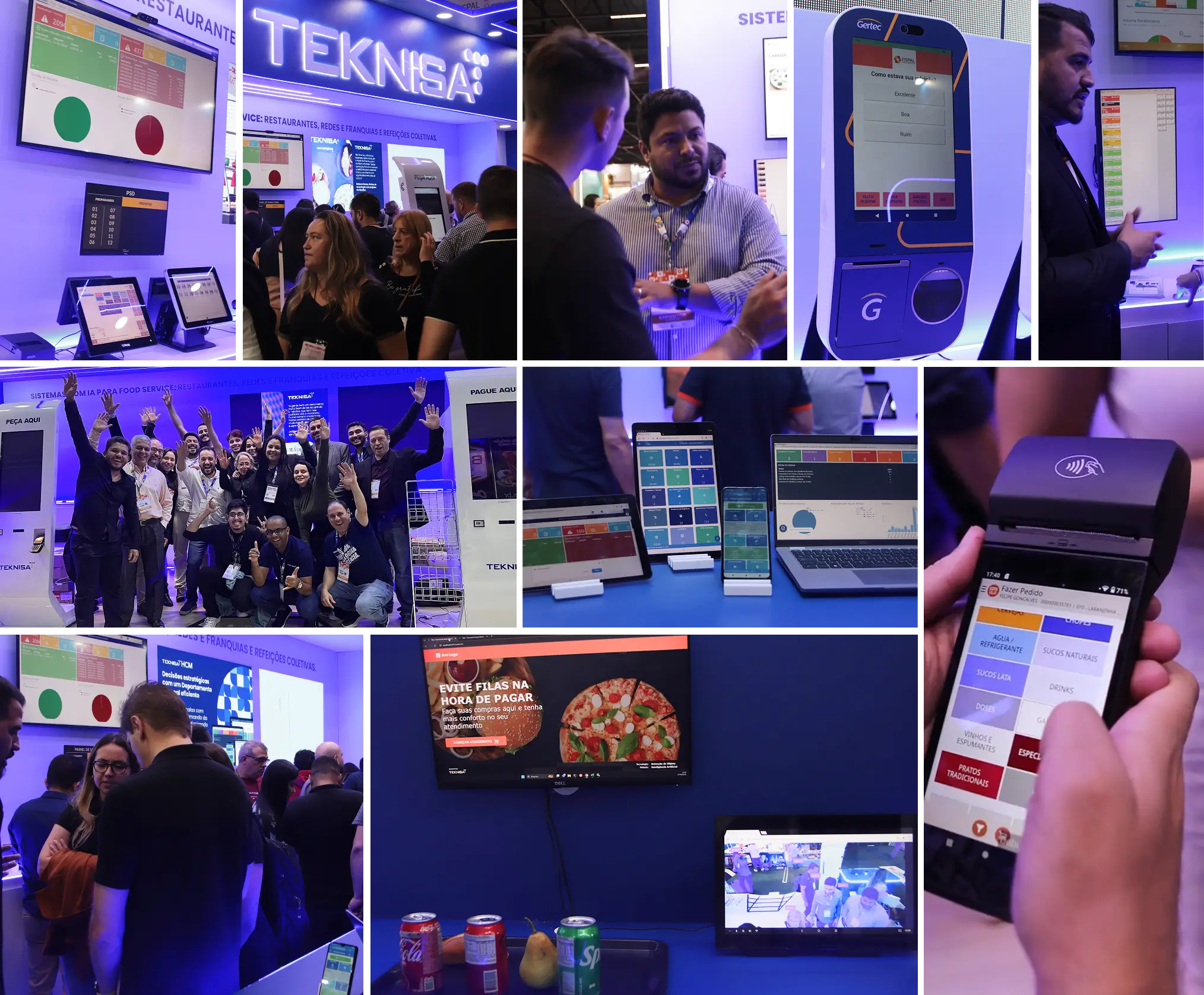 Participantes interagindo no estande da Teknisa durante o evento Fispal 2025, com apresentação de soluções tecnológicas.